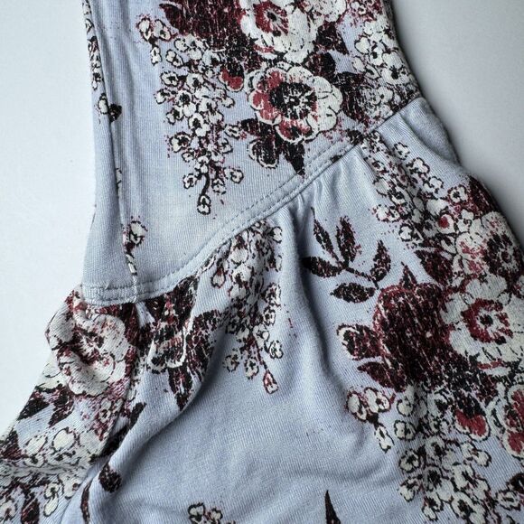 Free People Womens Medium Floral Peplum Blouse Blue Bell Sleeve V Neck Stretch - Picture 8 of 14